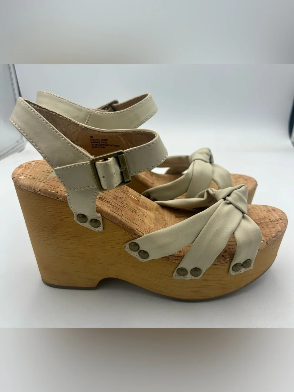 KORKS Dawson Wedge Wood Platform  Boho Style Cream Sandal Women’s Size 8 NEW